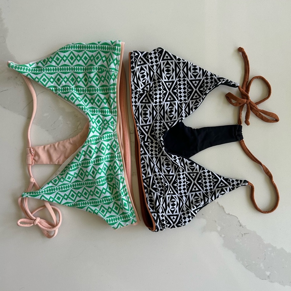 Seea Green and Black Bikini Tops Only x2 Swimwear